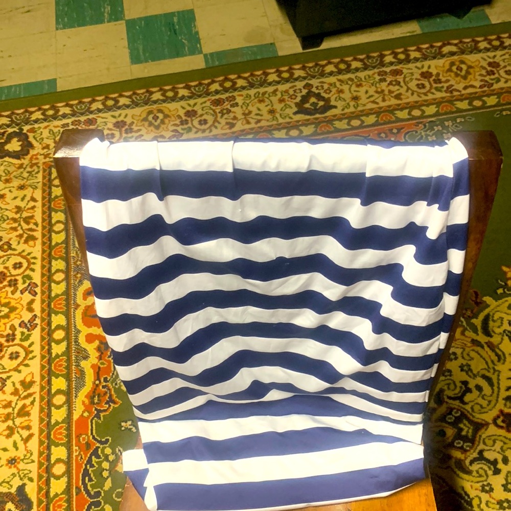 Long blue and white striped skirt